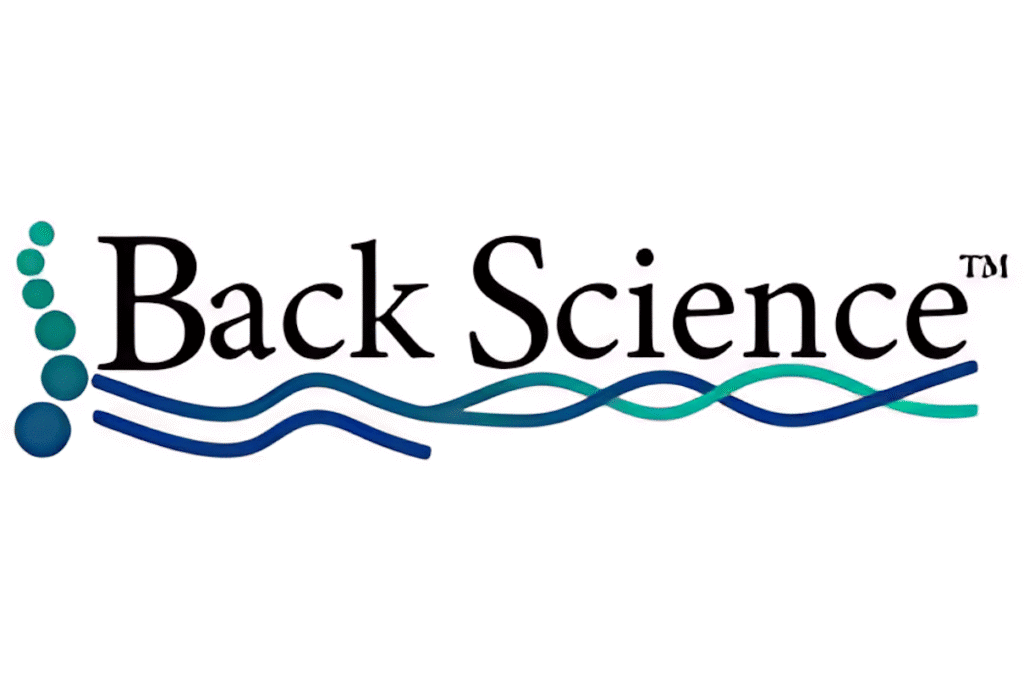 Back Science logo with water waves and bubbles, representing spinal health and mattress science, in blue and green colors for better sleep and mattress support.