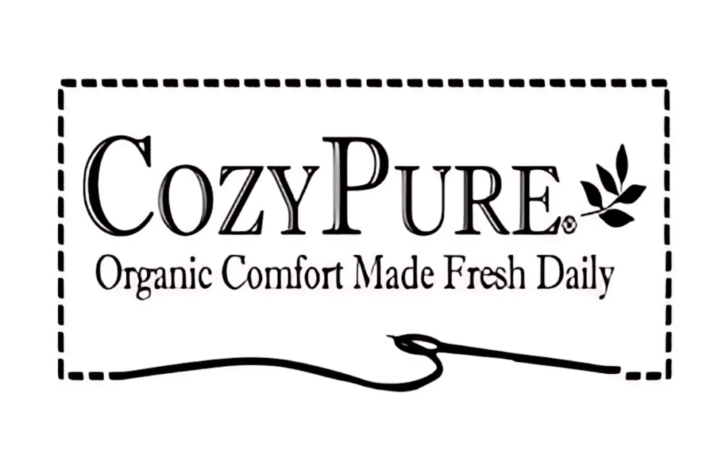 Organic mattress company logo for CozyPure, specializing in organic comfort and fresh, natural bedding options.
