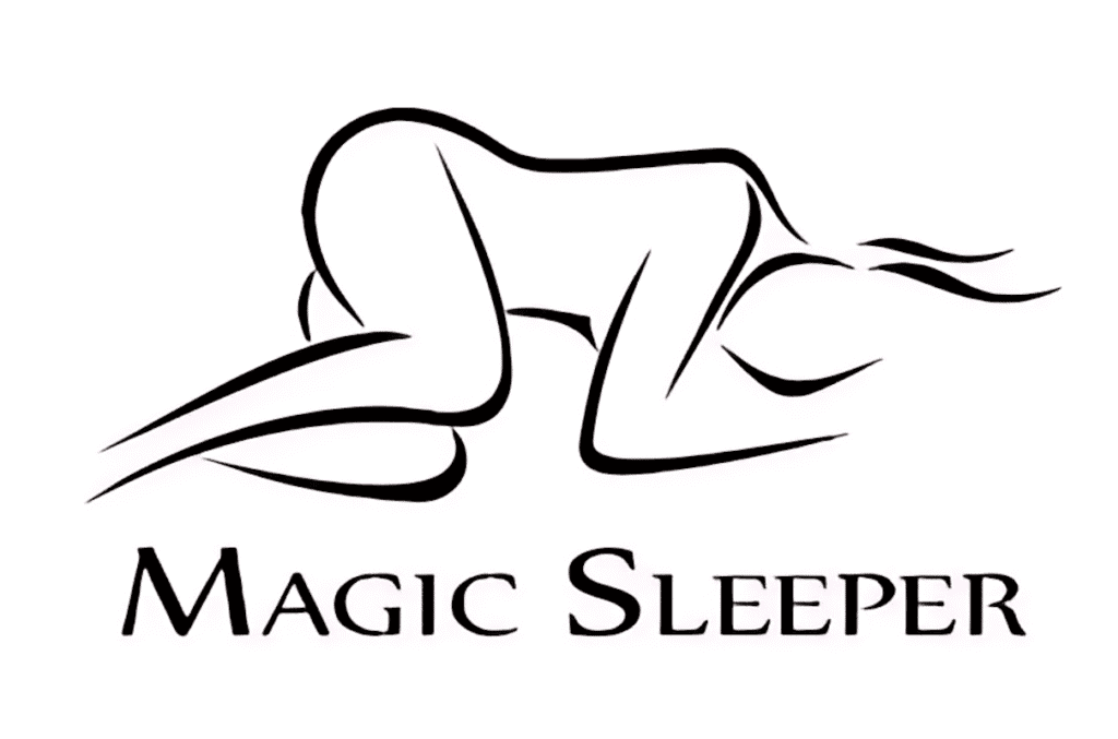 Magic Sleeper's logo of a comfortable sleeping position for mattress shopping tips, focus on sleep comfort and mattress selection, sleep health.