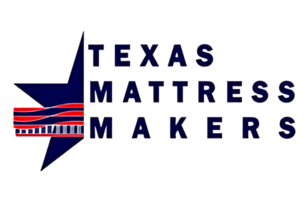 Texas Mattress Makers logo with patriotic design, emphasizing quality mattresses in Texas.