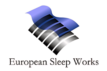 European Sleep Works, logo symbolizing a complete mattress system with flexible slats in European style. Mattress with layered support, aimed at improving sleep quality and spinal alignment.