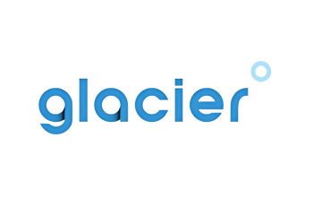 Glacier logo with blue text and circular design representing sleeping cool, mattress and sleep support solutions.