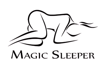 Magic Sleeper's logo of a comfortable sleeping position for mattress shopping tips, focus on sleep comfort and mattress selection, sleep health.