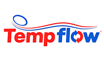 Tempflow logo with red and blue wavy lines representing airflow for mattress cooling, emphasizing breathable sleep solutions and mattress comfort.